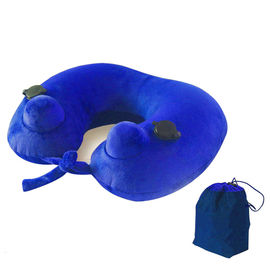Portable Inflatable Neck Pillow Push Button Inflatable Airplane Pillow With Velvet Cover supplier